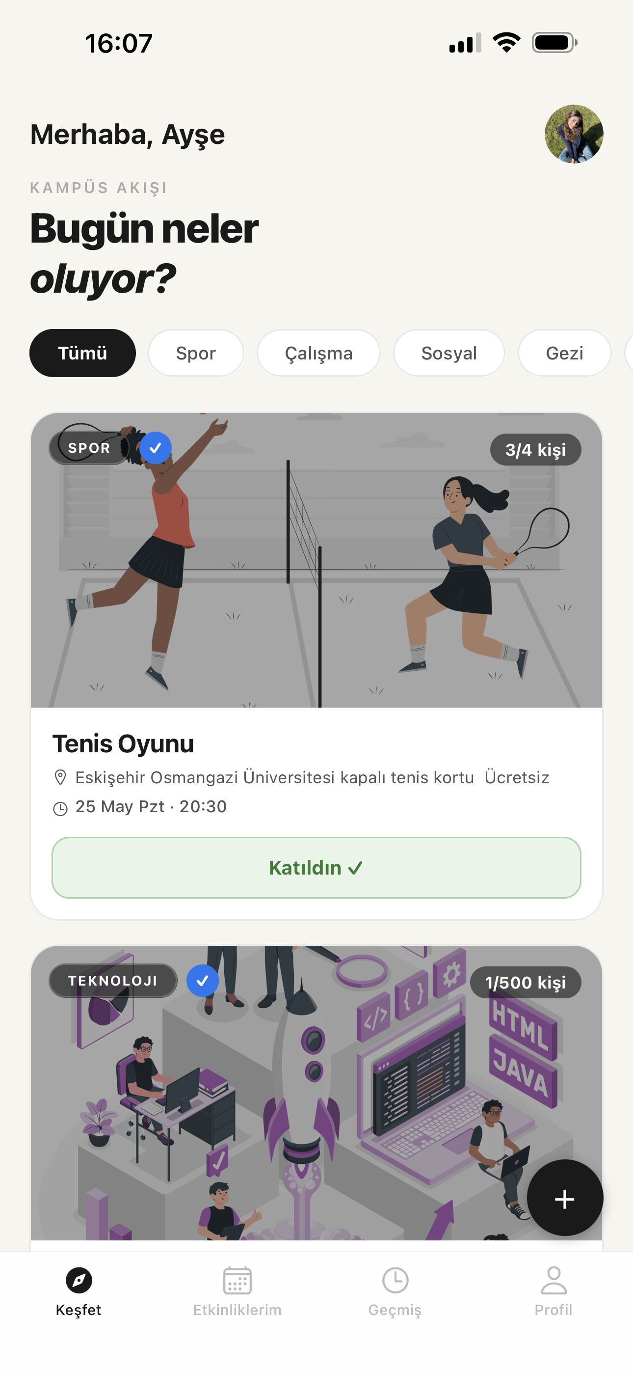 takıl OGÜ etkinlik uygulaması — etkinlik keşfet ve katıl ekranı