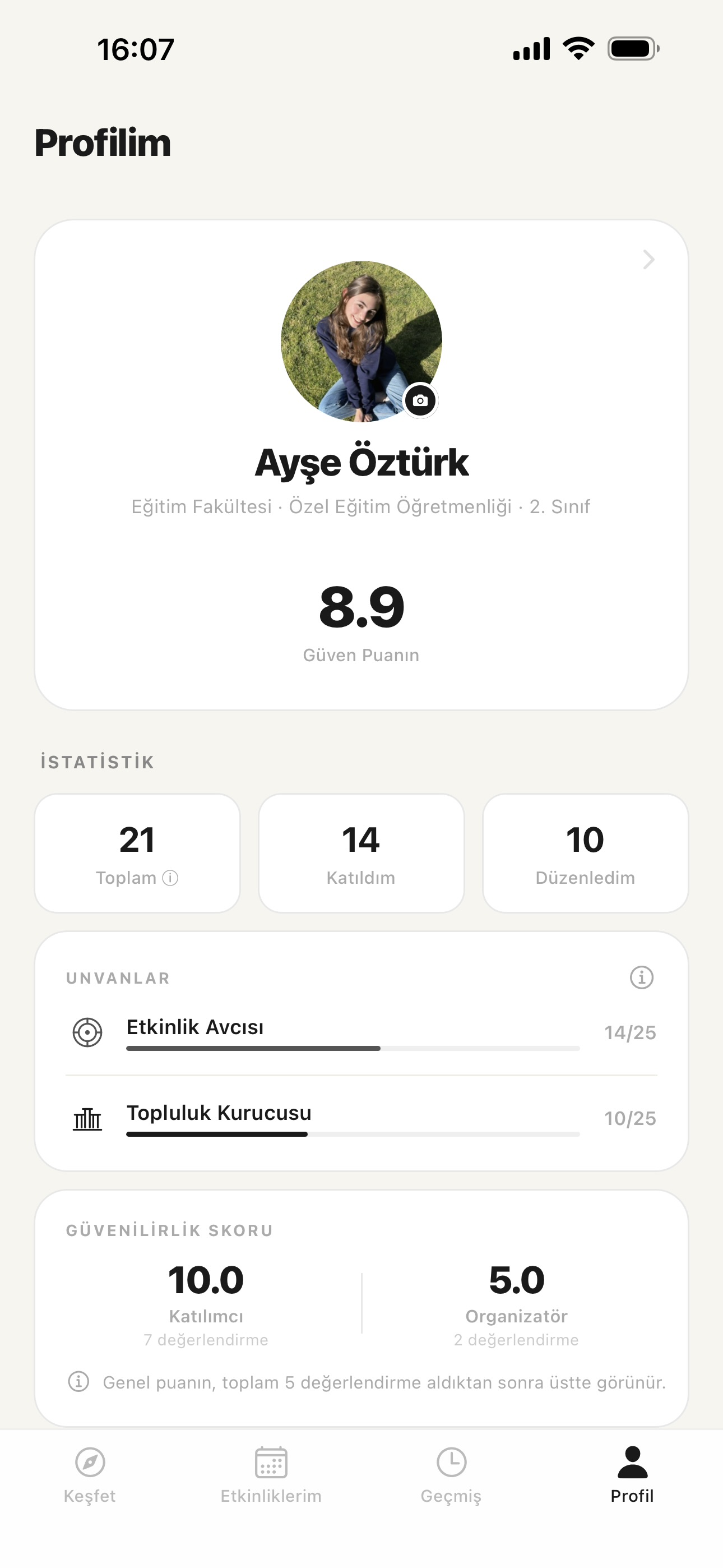 takıl OGÜ etkinlik uygulaması — kayıt ve profil ekranı